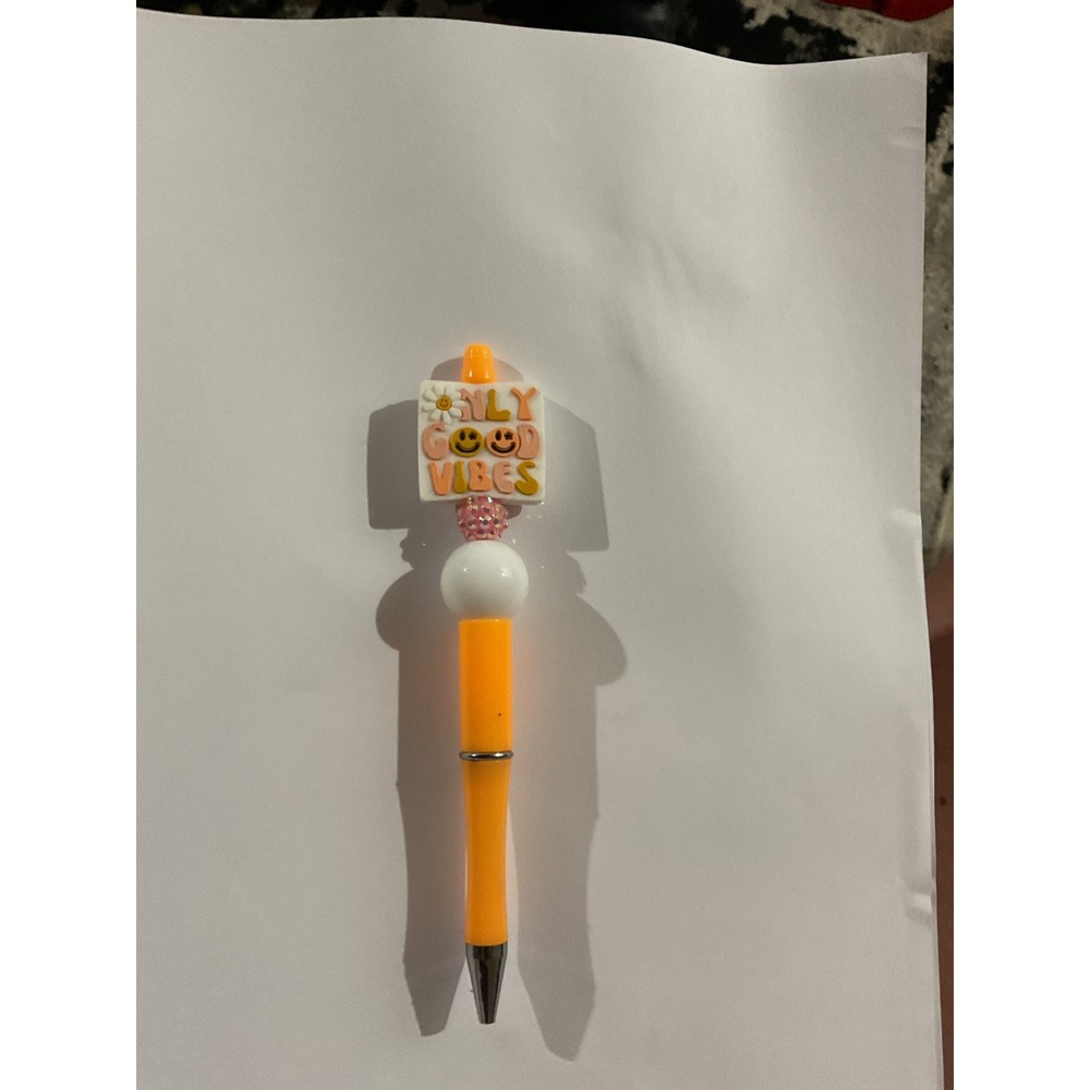 Only Good Vibes Beaded Pen Orange Smiley Face Daisy Retro Stationery Gift